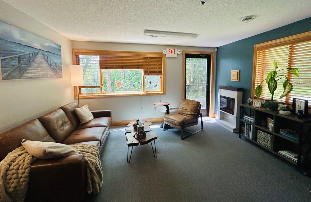 Our office overlooks a beautiful pond surrounded by trees, bird feeders, and abundant wildlife. Many clients describe the space as peaceful & private.