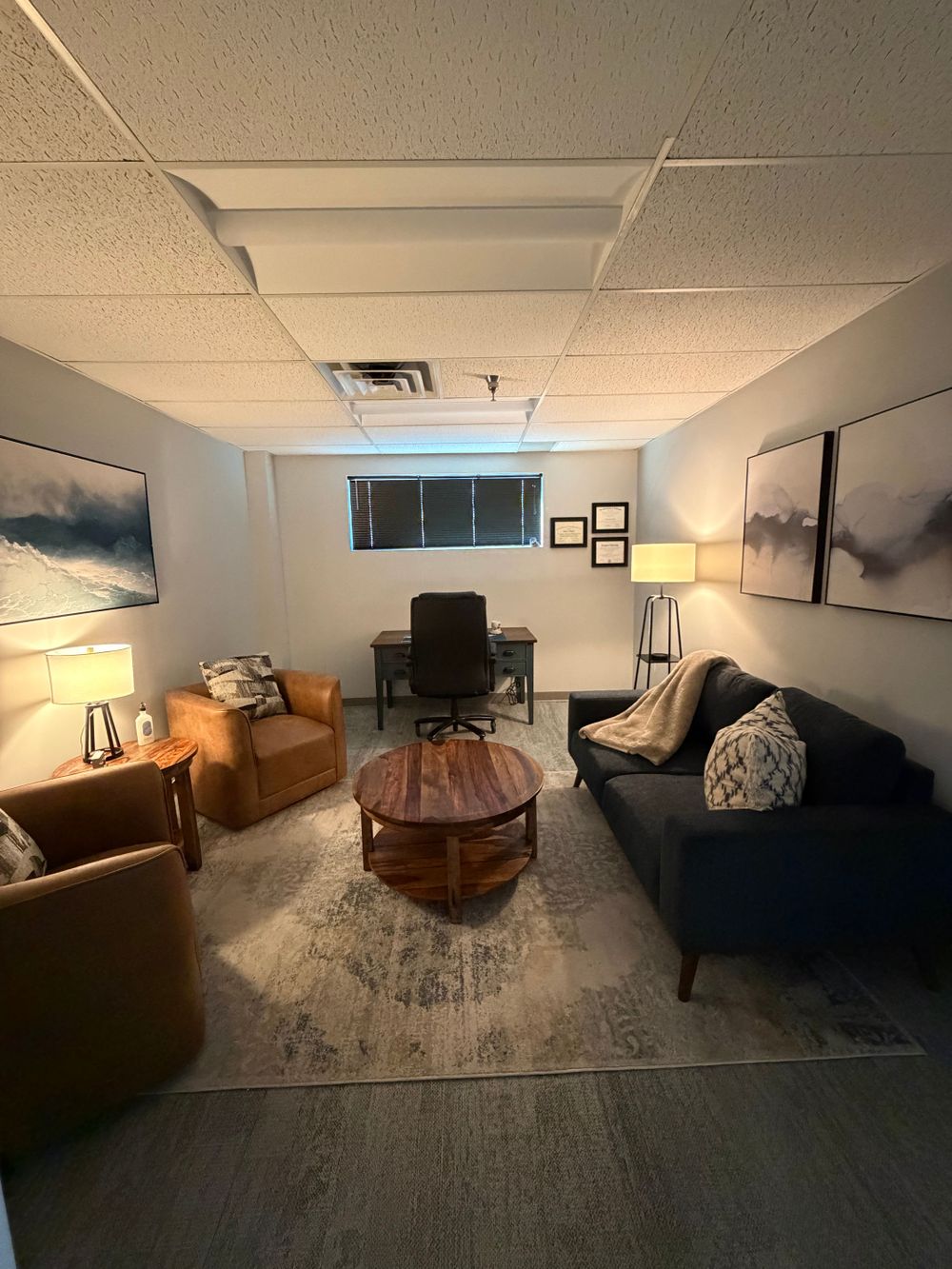 Relaxing, inviting, and comfortable office at Balance Point Counseling.