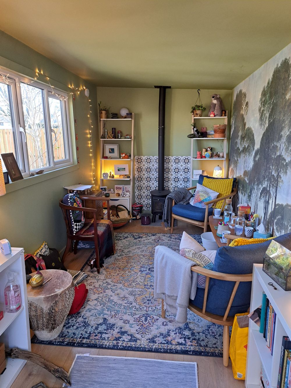 This is my therapy and supervision space in my Penicuik office. Private and surrounded by green space.