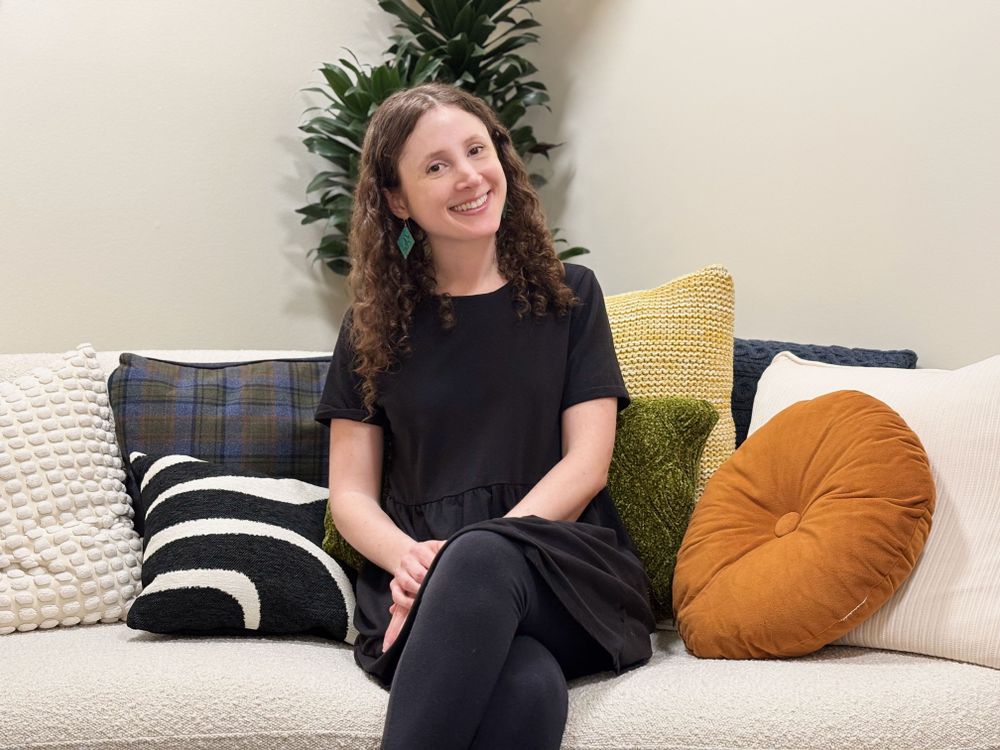 Sitting on the comfy office couch