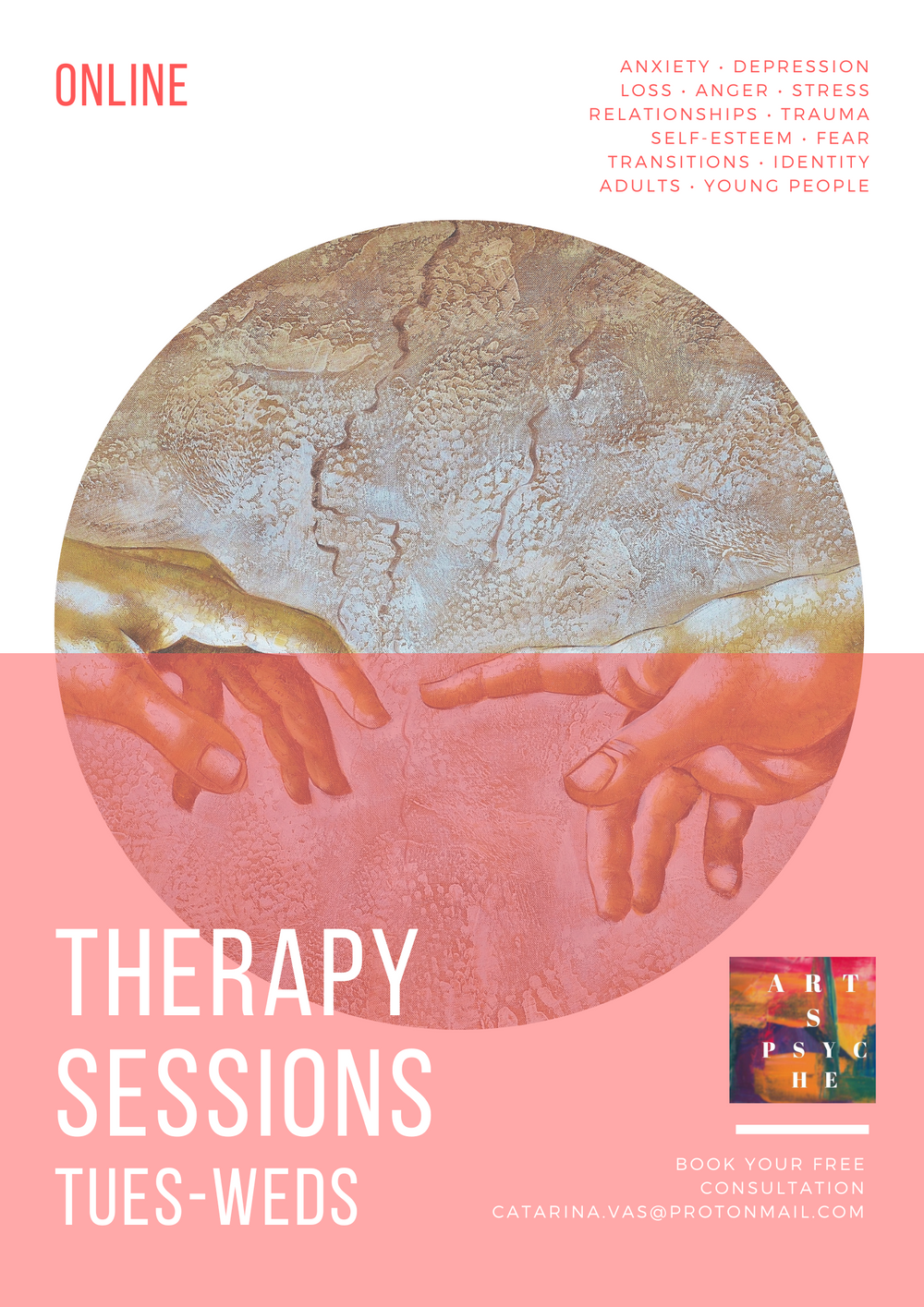 Art therapy and talking sessions available, for adults, elderly and teenagers/ young people 