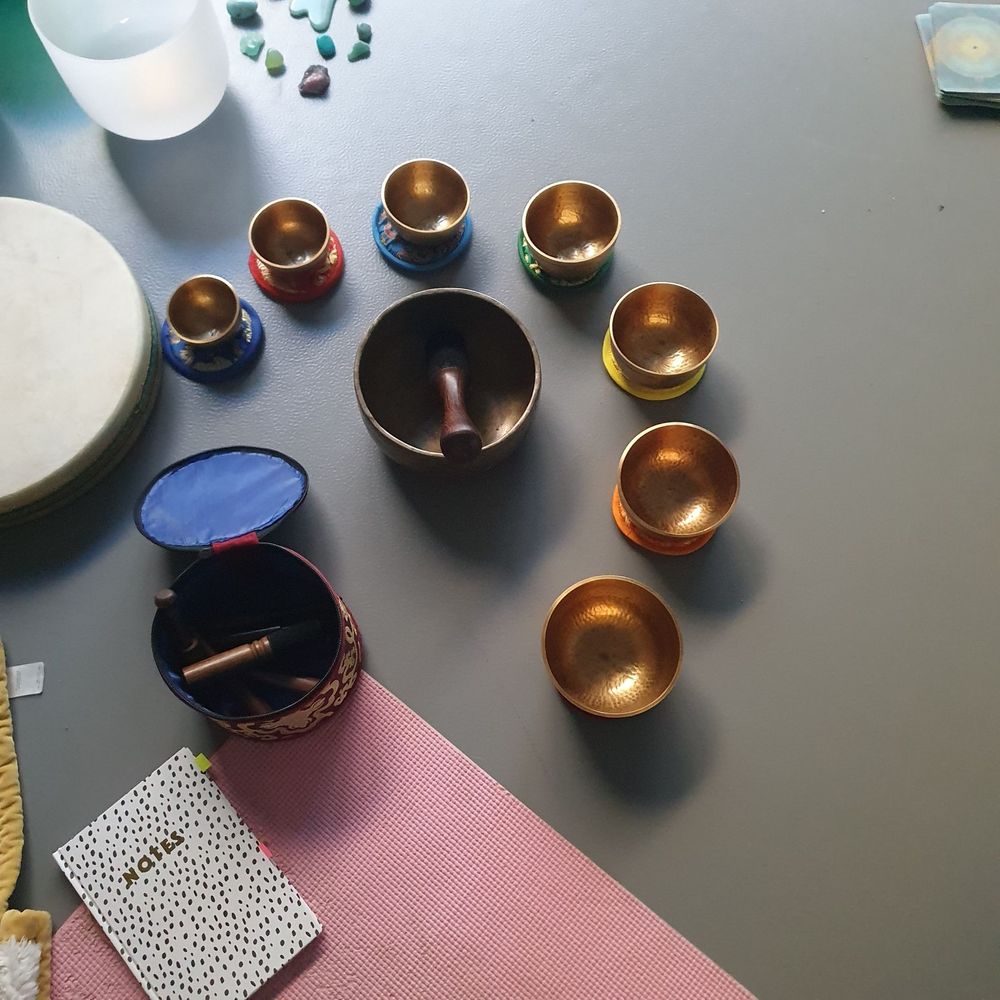 Group sound bath for deep relaxation.