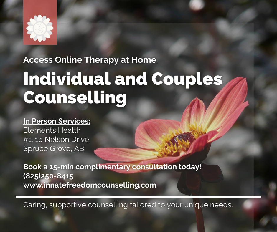 Gallery Photo of Access individual and couples counselling in-person at Elements Health, 1-16 Nelson Drive, Spruce Grove, AB. Online and phone options available. 