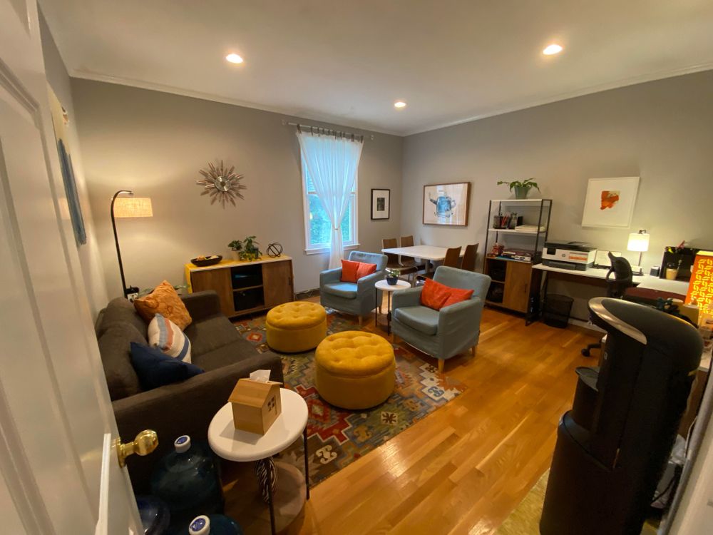 My office is inviting, comfortable and easy to access by car with ample parking. I offer both in person and telehealth sessions.