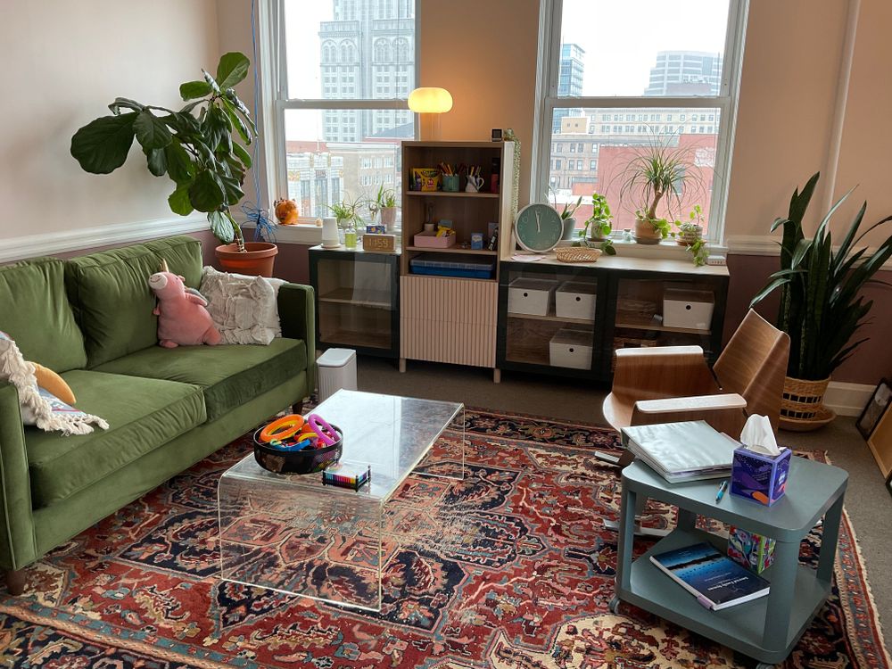 My office is a cozy place to unwind and unpack what you've been carrying. 