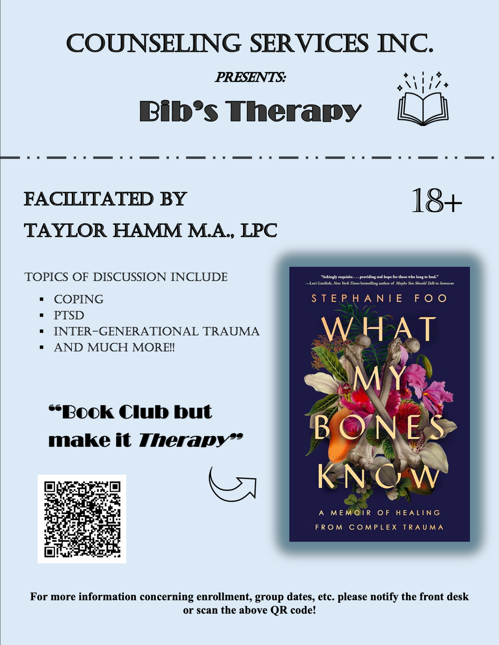 Now offering Bibliotherapy group! Email me for further inquiry! Currently no Telehealth options available. 