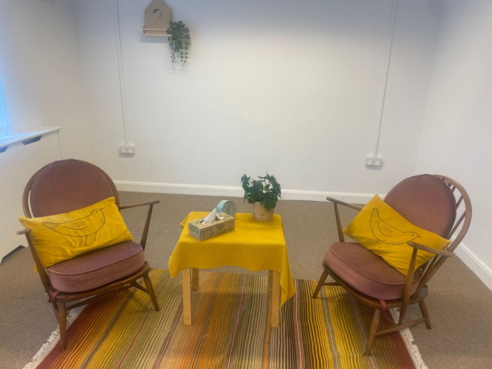 In person sessions are done in a quiet, comfortable space designed to help you feel safe, relaxed, and able to talk openly at your own pace.