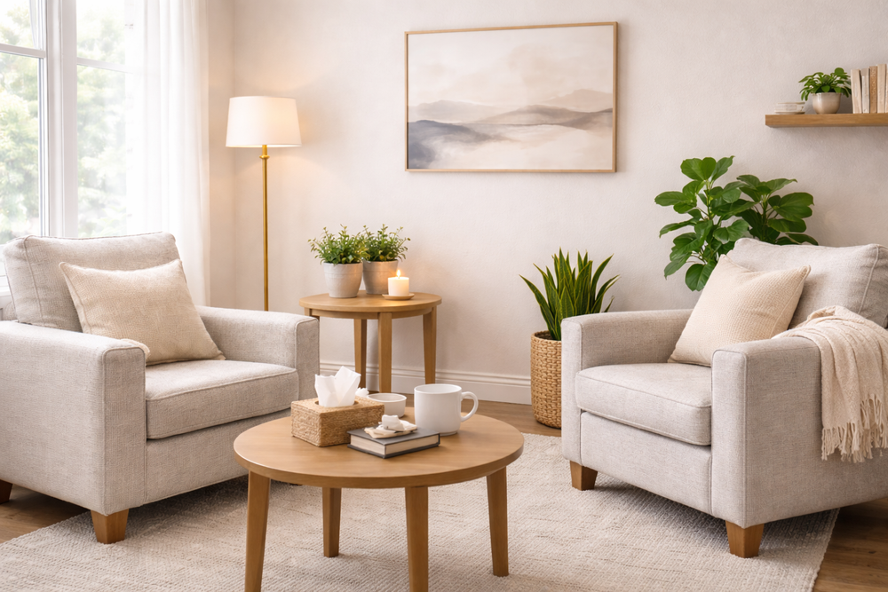 A comfortable environment where clients can feel safe, heard, and supported.