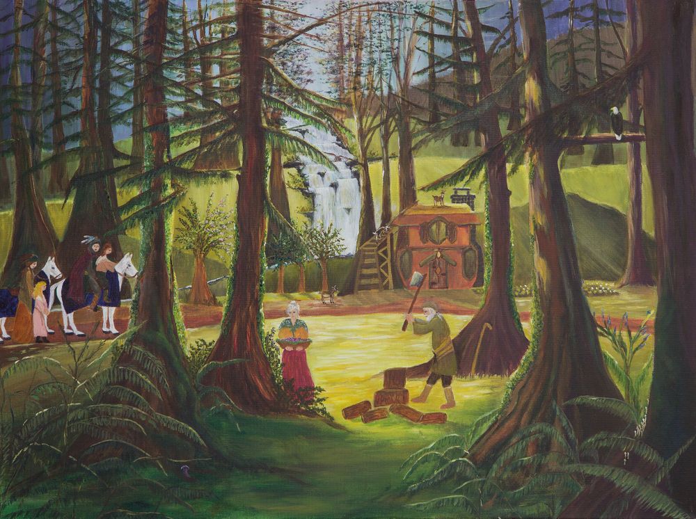 My office is online or visiting clients in their homes throughout the magical rainforests of the Gulf Islands, BC, painted here for the "Pearl" books.