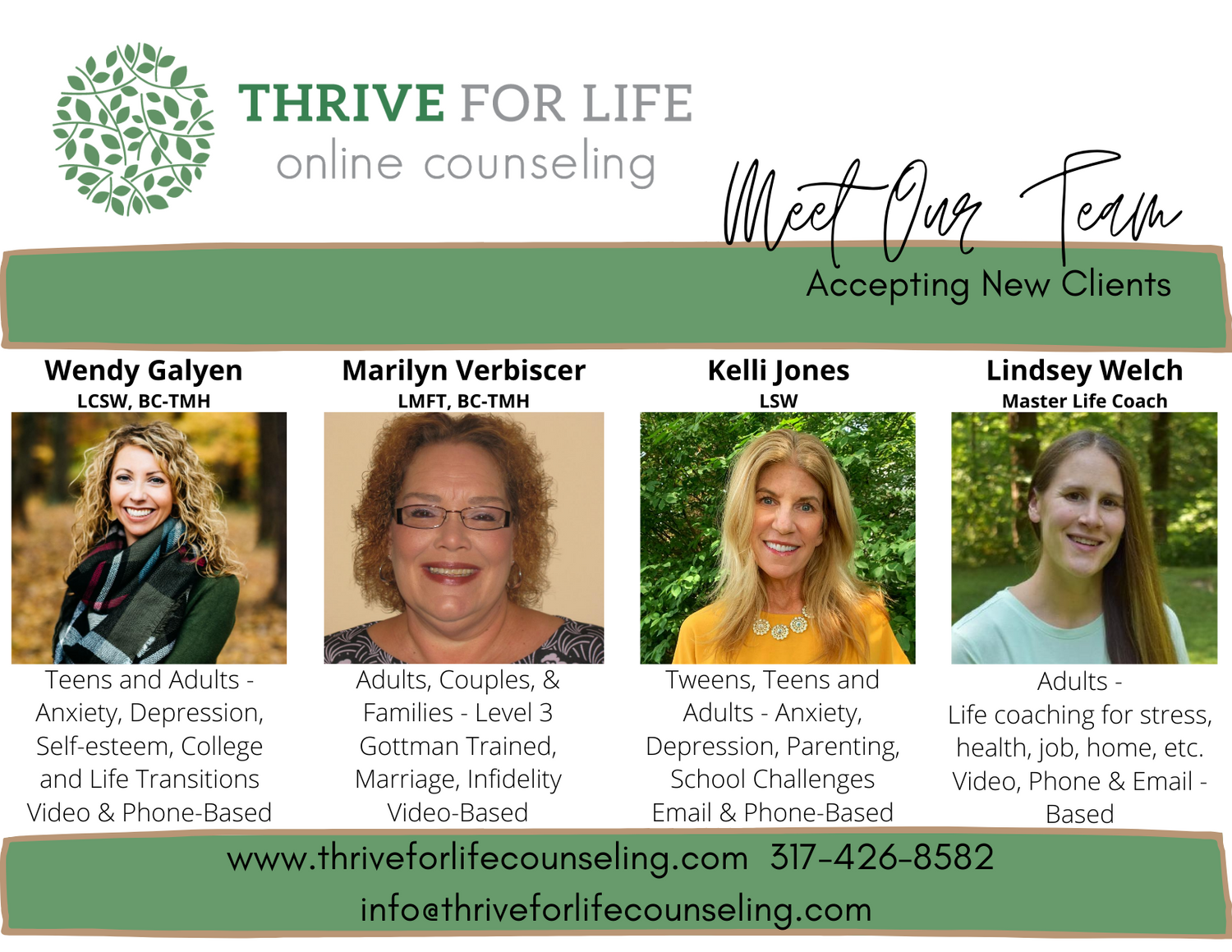 Gallery Photo of Thrive for Life Counseling offers a team of therapists who can support your needs for individual, couples, & family counseling plus life coaching.