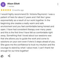 Gallery Photo of Client review for Dr. Victoria Raymond