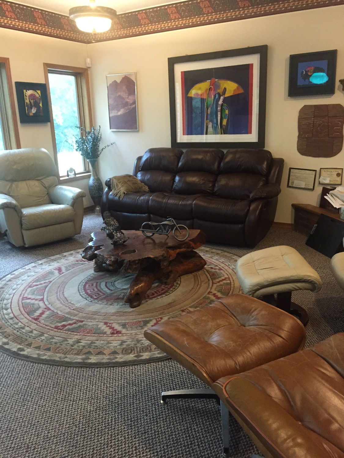 Gallery Photo of My therapy office is comfortable, large, and private. It overlooks woods and a stream. 