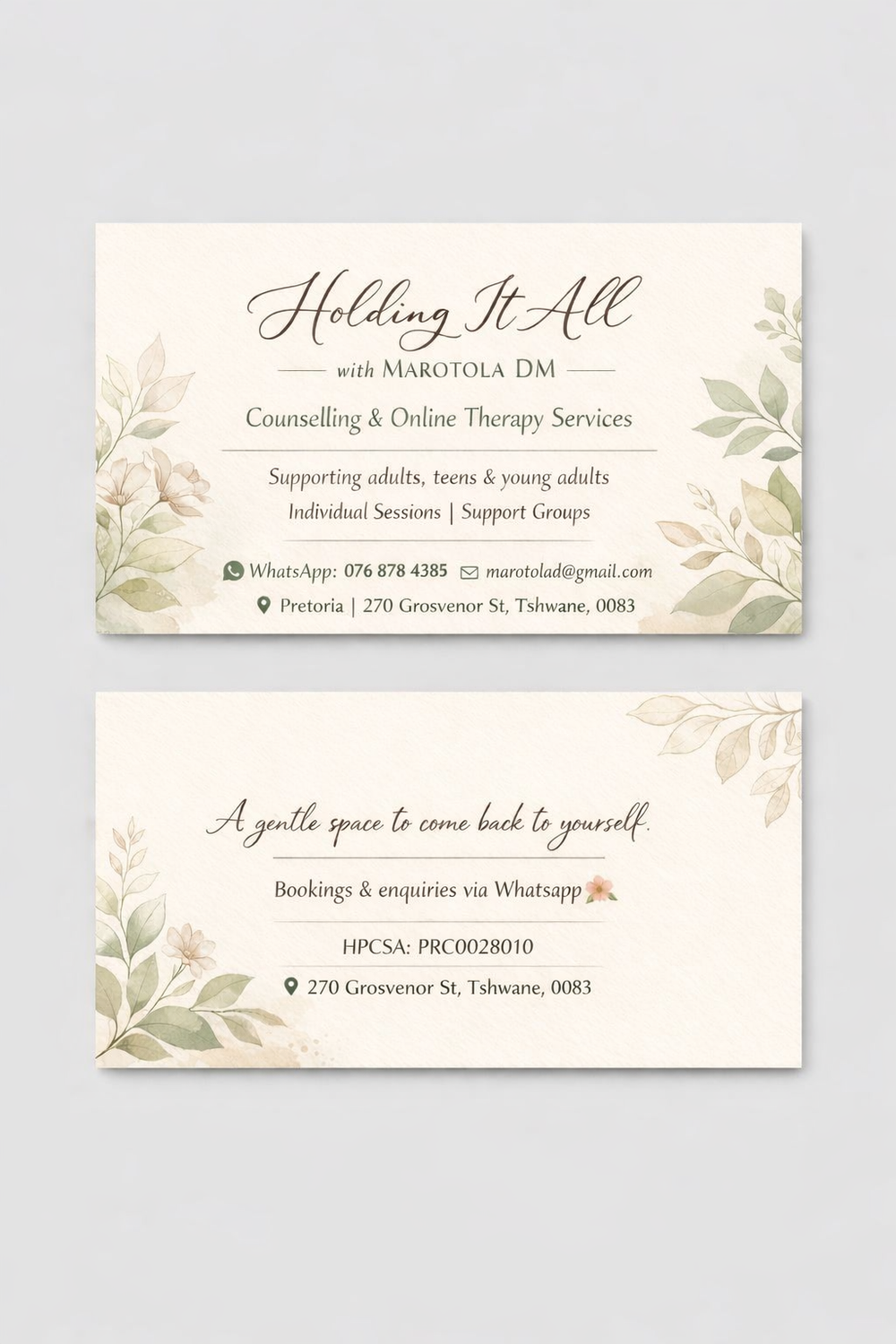Kindly see the business card and the address 