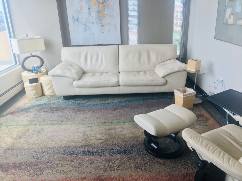My Denver therapy office at 50 S Steele Street, Suite 950. In-person psychotherapy for adults, by appointment.