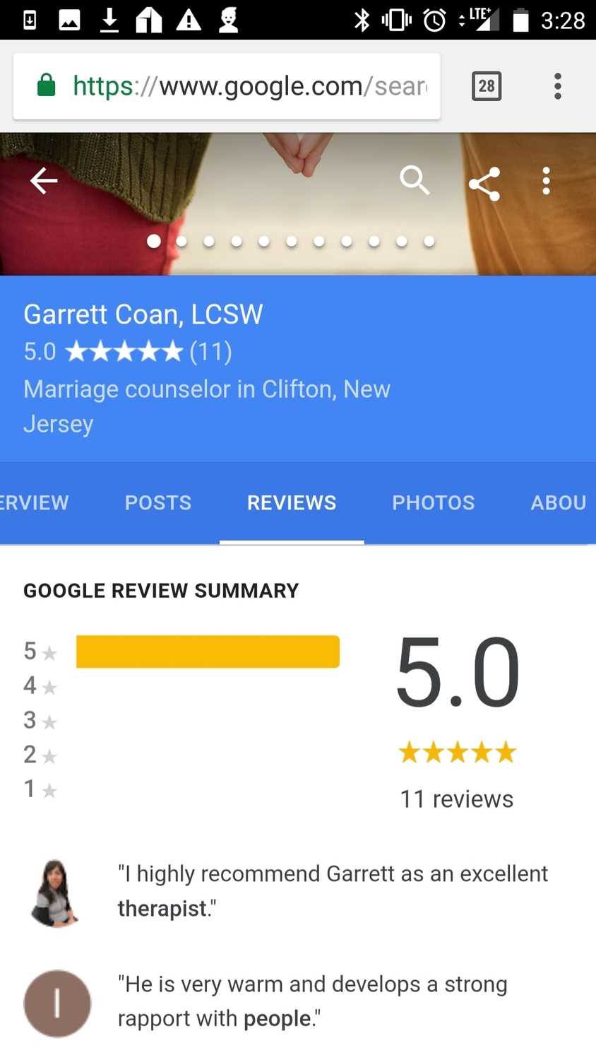 Gallery Photo of Couples Counseling NJ Practice with a Google 5 Star Rating