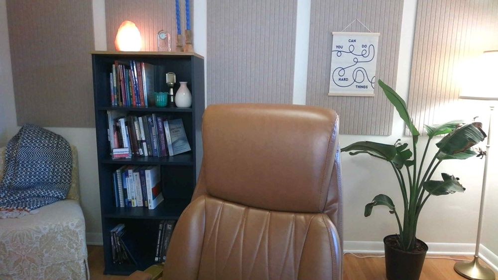 My office and the backdrop to my online sessions! 