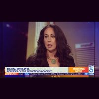 Gallery Photo of Dr. Cali Estes on channel 5 news in LA Ktla tv discussing addiction and her book "I Married a Junkie"