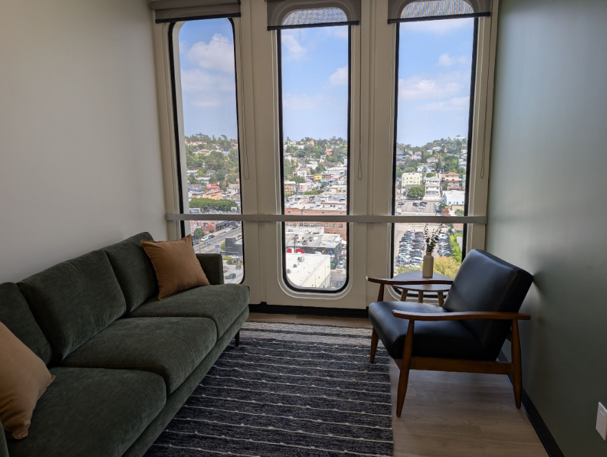 Settle in with views of Echo Park and blue sky, and complimentary tea, coffee and sparkling water each session.