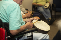 Gallery Photo of We've got the beat! Even without musical training and even with dementia, most of our clients have no trouble making music with percussion.