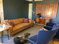 Gallery Photo of My office space at 309 Clifton Ave with Madoc the therapy dog.