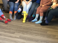 Gallery Photo of We are wearing silly socks to stir up conversation about suicide and to help prevent it. #socksforsuicideprevention