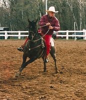 Gallery Photo of This is me in my old rodeo days with my gelding PROMETHEOS (but I ride dressage and bridle-less these days...).