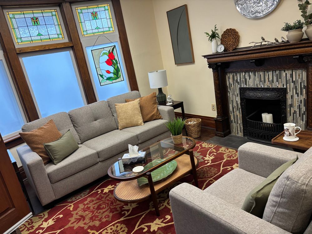 My office space in Kitchener. Come cozy up and have a cup of tea with me while we chat!