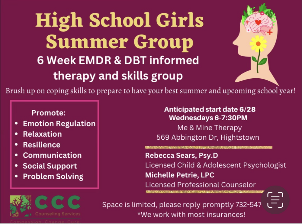 Summer Girls Group for Emotional Regulation Skills- Call to schedule an intake 732-547-5832