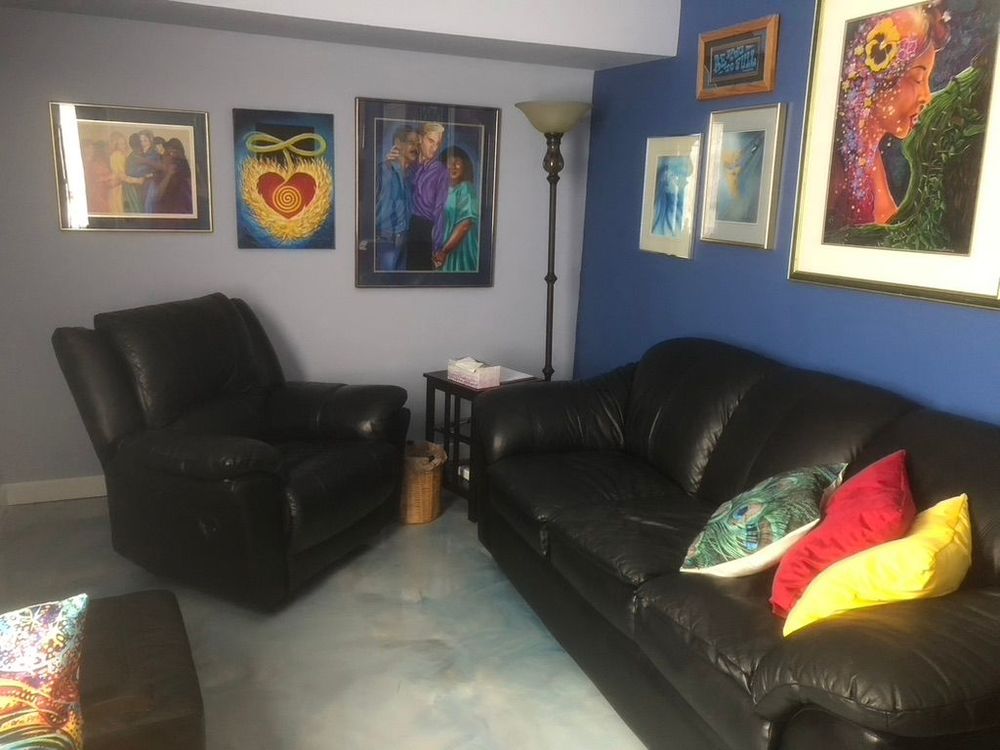 My home office is warm, inviting, artistic, and has its own entrance. 