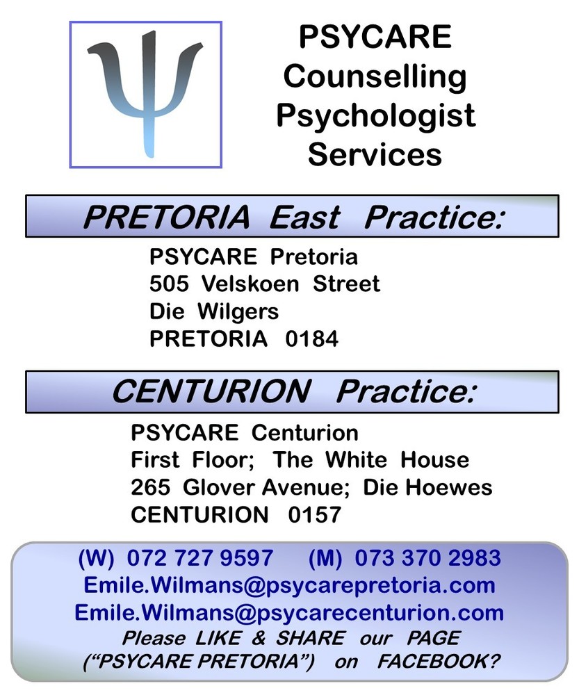 Counselling psychologist treatment services in Pretoria East and Centurion.