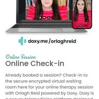 Gallery Photo of Talk to me online via DOXY the virtual therapy room for healthcare clinicians.
Find out more at www.orlaghreid.com