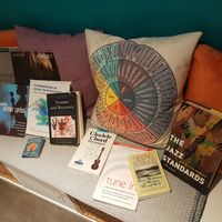 Gallery Photo of Here are some of my favourite resources, but there is a large bookshelf of music and therapy resources in the corner. It is what I enjoy reading!
