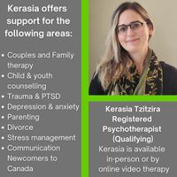 Gallery Photo of Kerasia Tzitzira speaks Greek as well as English: Individual Therapy (50-minutes) $140 & HST and Couples or Family counselling (75 minutes) $175 & HST
