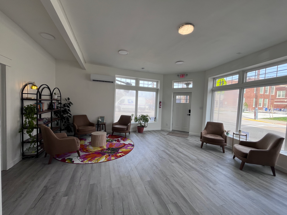 This is the waiting room for Filia Collective. It also serves as a group room in the evening and on weekends. 
