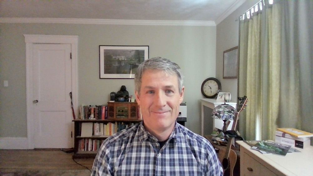 Hello. This is a preview of what you would see during a Telehealth session. Yes, that's a Buddha and a Tardis on a record player in the background.