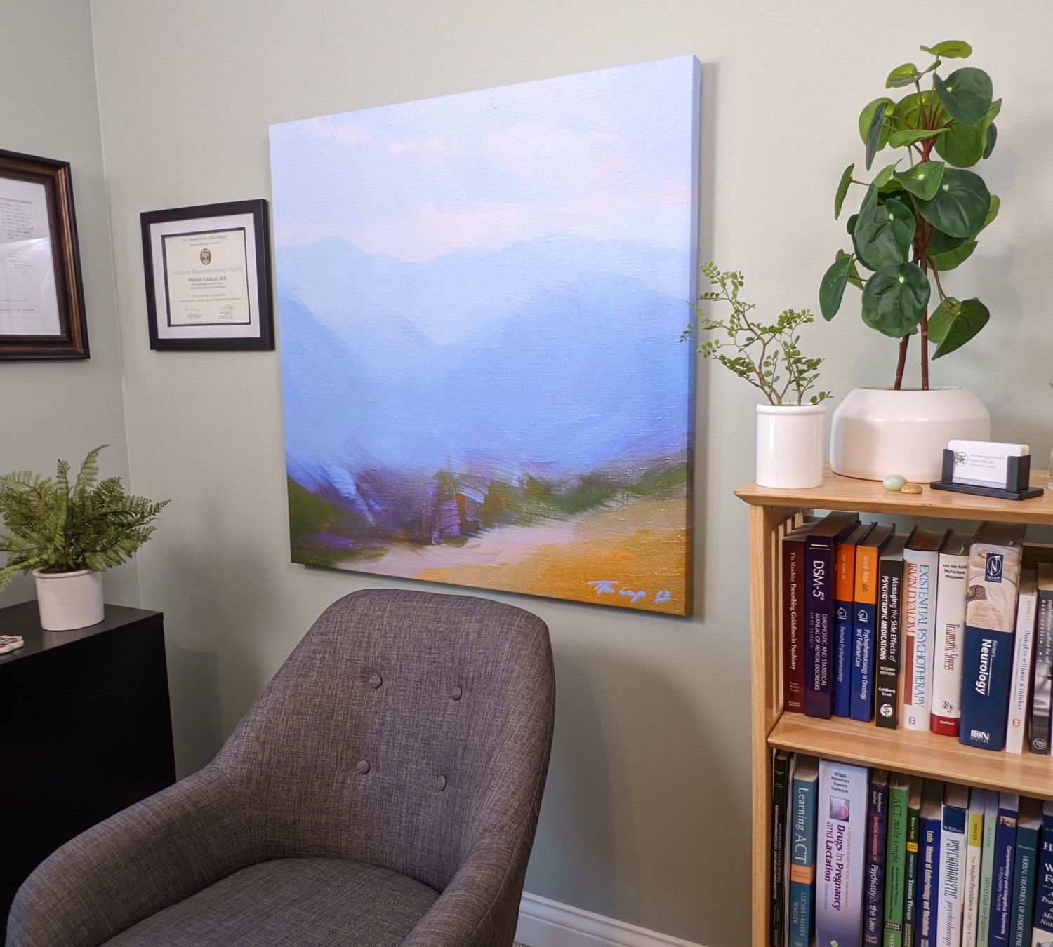 Gallery Photo of Psychiatrist Dr. Gilley's office. She works to make online visits feel as natural and possible.
