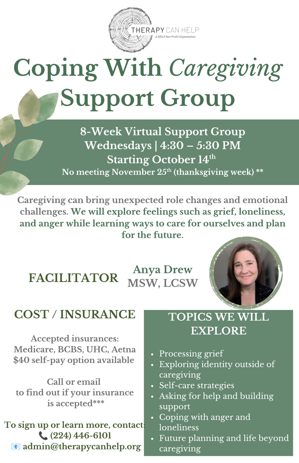 Join me in October for Coping with Caregiving, where we talk about asking for help, self-care, grief and loss, and planning for the future. 