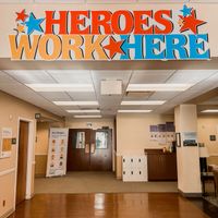 Gallery Photo of Greeted by our "Hero's Work Here" banner when you arrive!