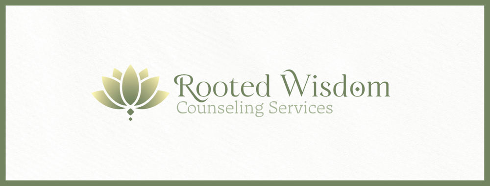 Rooted Wisdom Counseling Services logo. Providing EMDR telehealth in Indiana to those looking for help healing from trauma, anxiety, and depression.