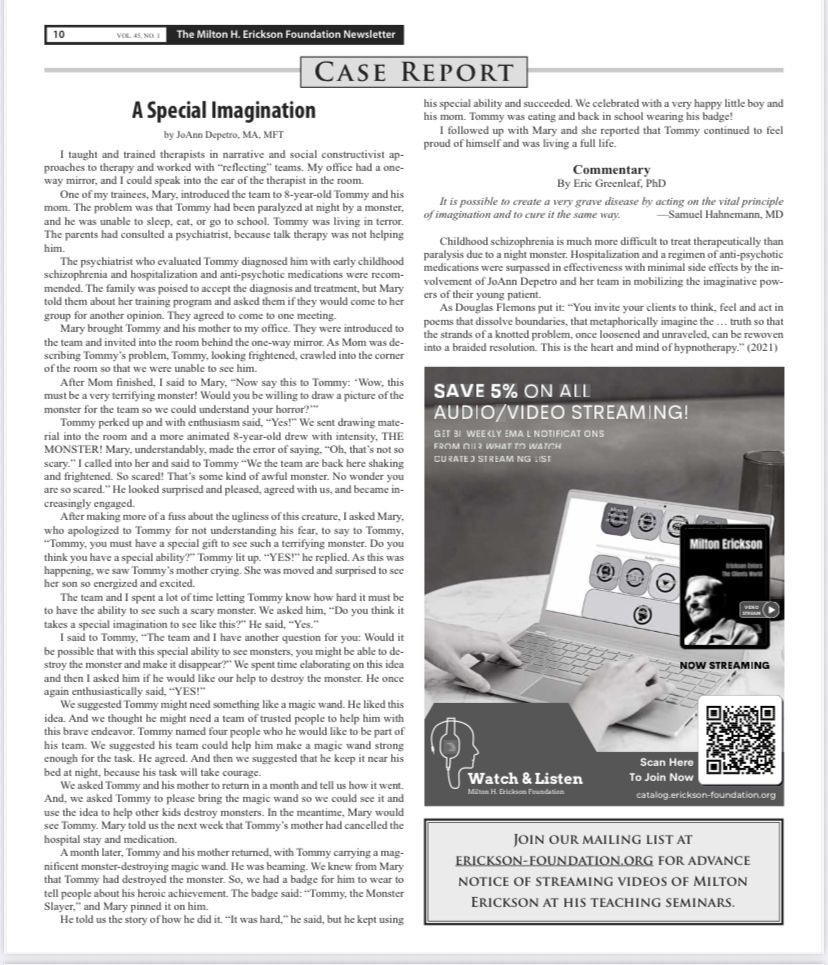 Was recently published in Milton Erickson Foundation Newsletter 