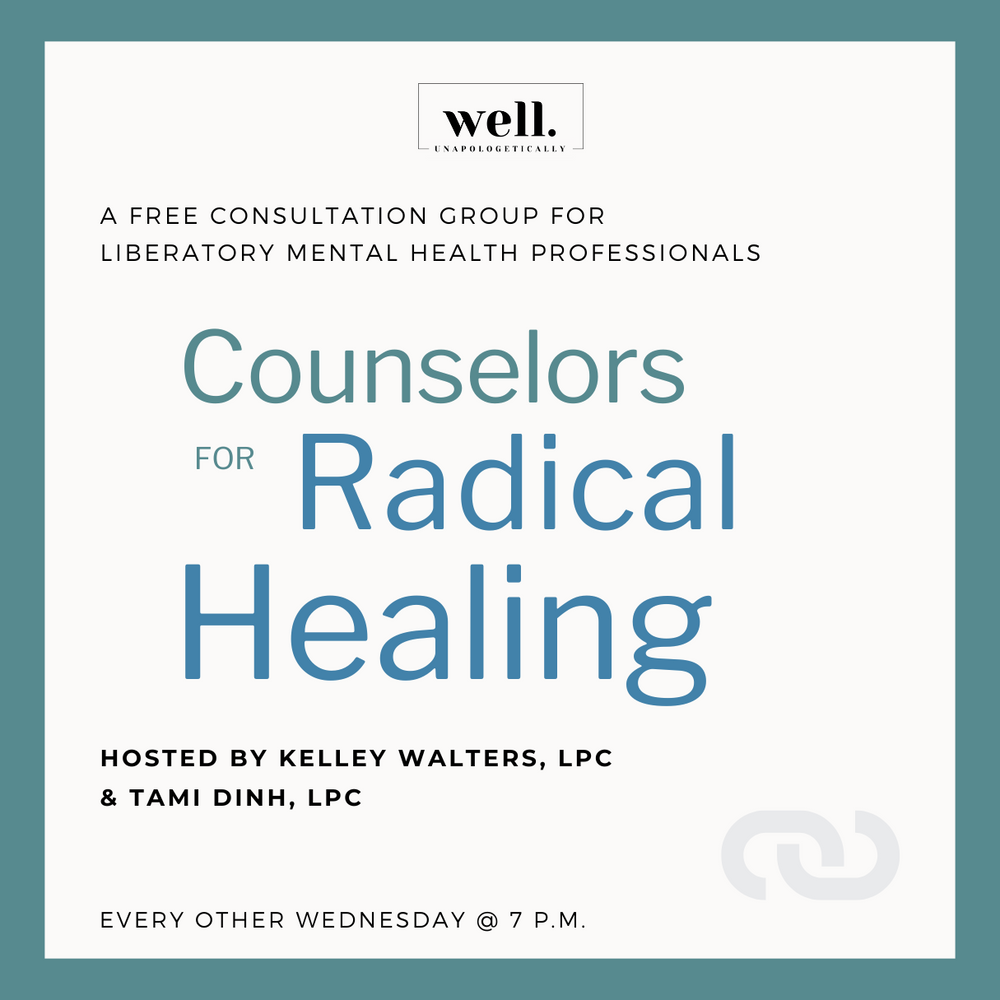 Free consultation group for liberatory counselors. We usually meet monthly and are centrally located (Montrose/Heights).