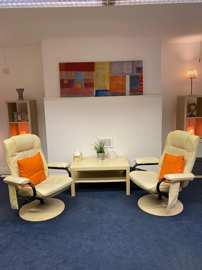 Gallery Photo of Counselling rooms in 2 locations, Leeds City and Dewsbury, West Yorkshire. A private, spacious space for exploration of your thoughts and feelings.