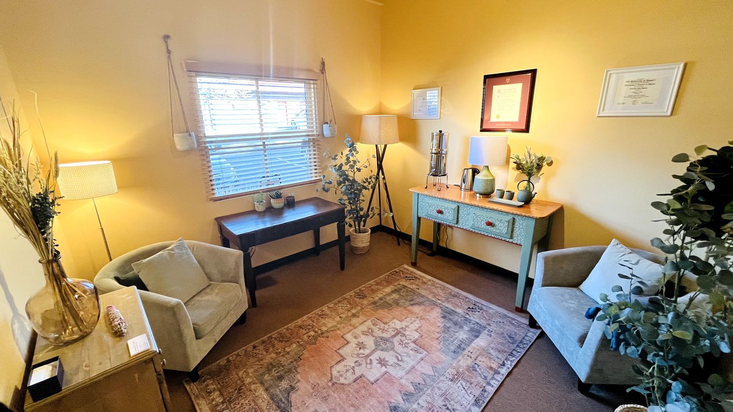 Gallery Photo of Main Therapy Office. Here, I meet with clients for individual, couples, and family therapy. I look forward to serving you tea!