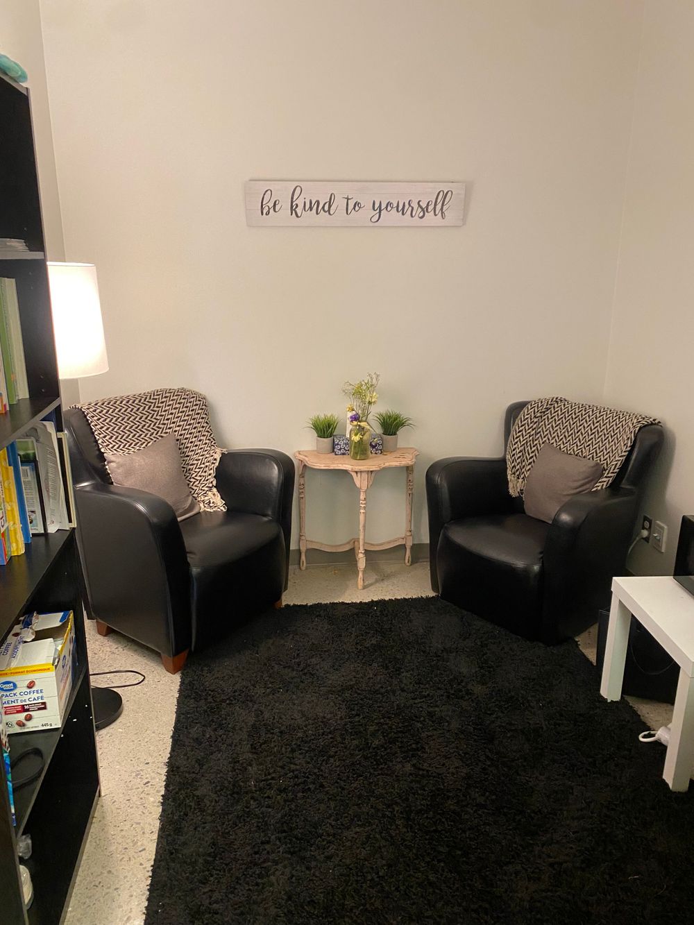A warm, welcoming space with calm lighting and a safe atmosphere. I invite you to join me here as we begin your journey toward healing and growth.