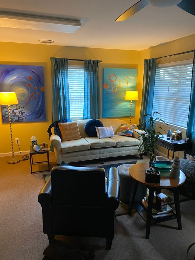 Super comfortable couch in a warm, inviting space on Stringer Street. 