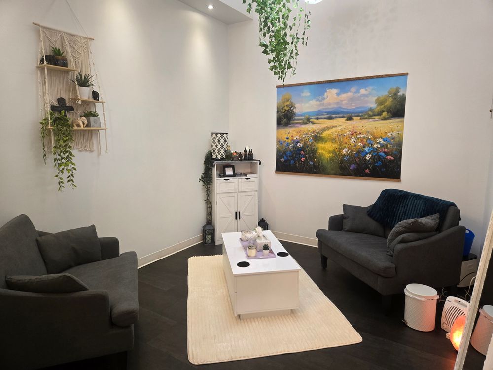 Cozy chairs where you can enjoy a complimentary coffee or tea during session