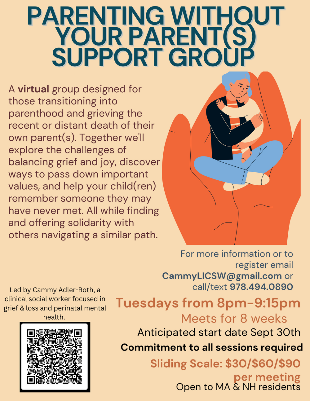 I run a Parenting Without Your Parent(s) support group in the Spring and Fall, reach out for more details. 