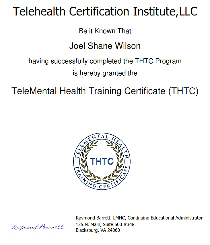 Gallery Photo of 5-2020 Completed TeleMental Health Training Certificate Program with the TeleHealth Certification Institute, LLC.