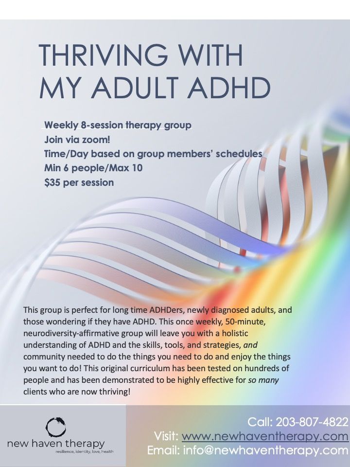 Thriving With Adult ADHD group offered online! Only $35 per session!