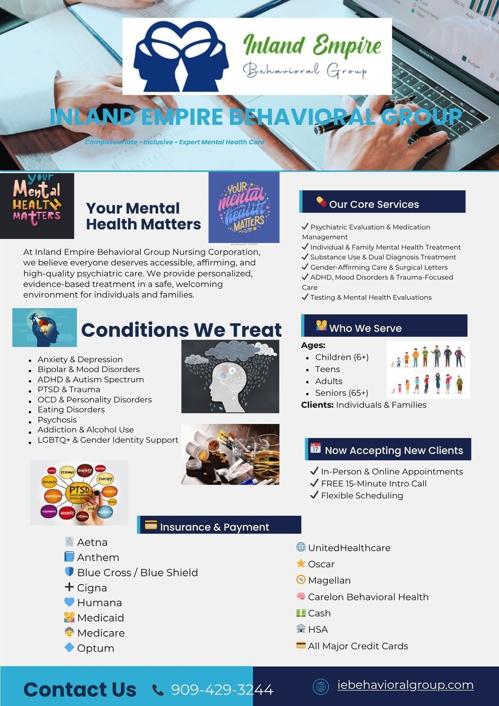 Comprehensive mental health care in Santa Rosa, San Rafael & via telehealth throughout CA. Specialized ADHD, anxiety, and mood disorder support.
